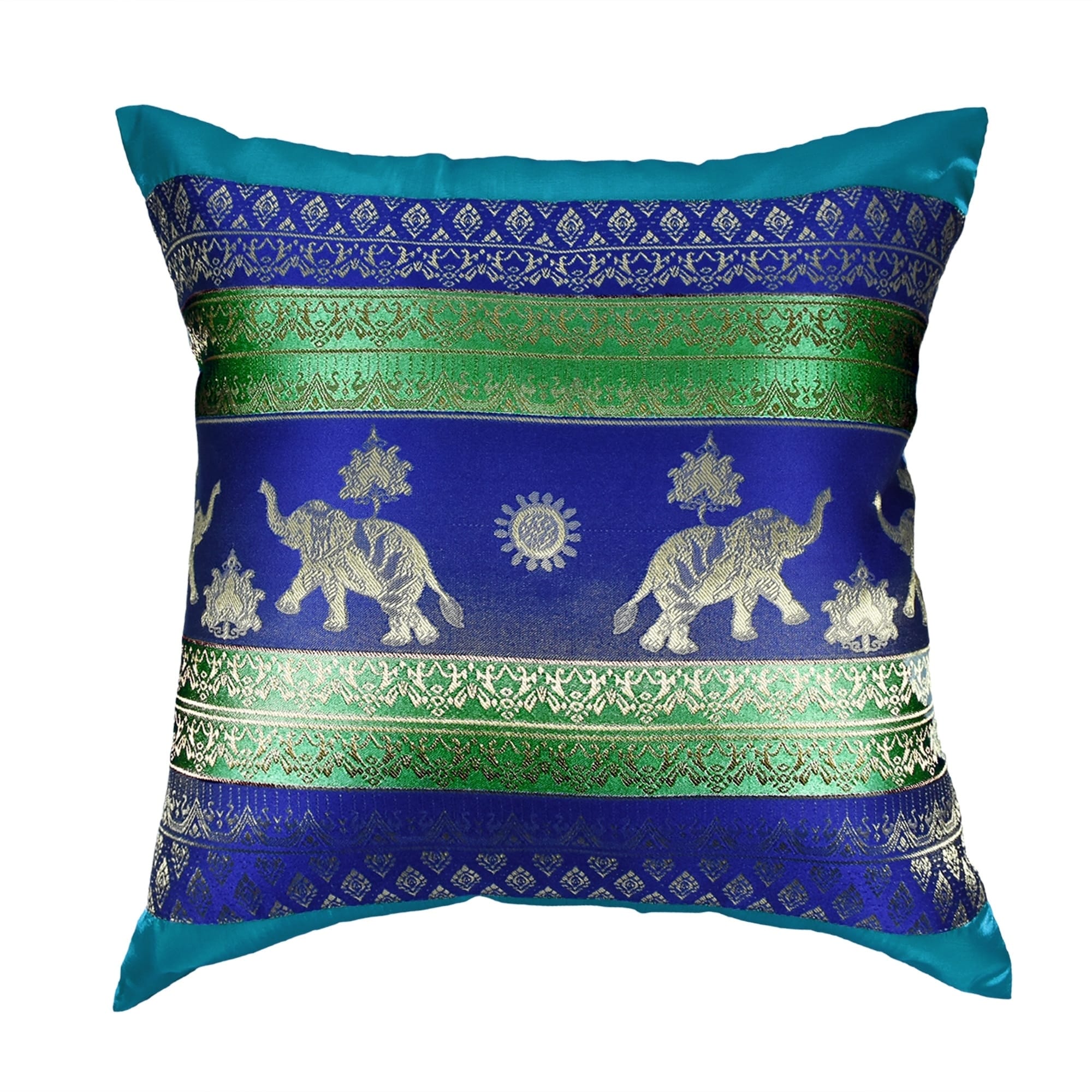 Olive Green Thai Elephant Sun Stripes Silk Throw Pillow Cushion Cover Set