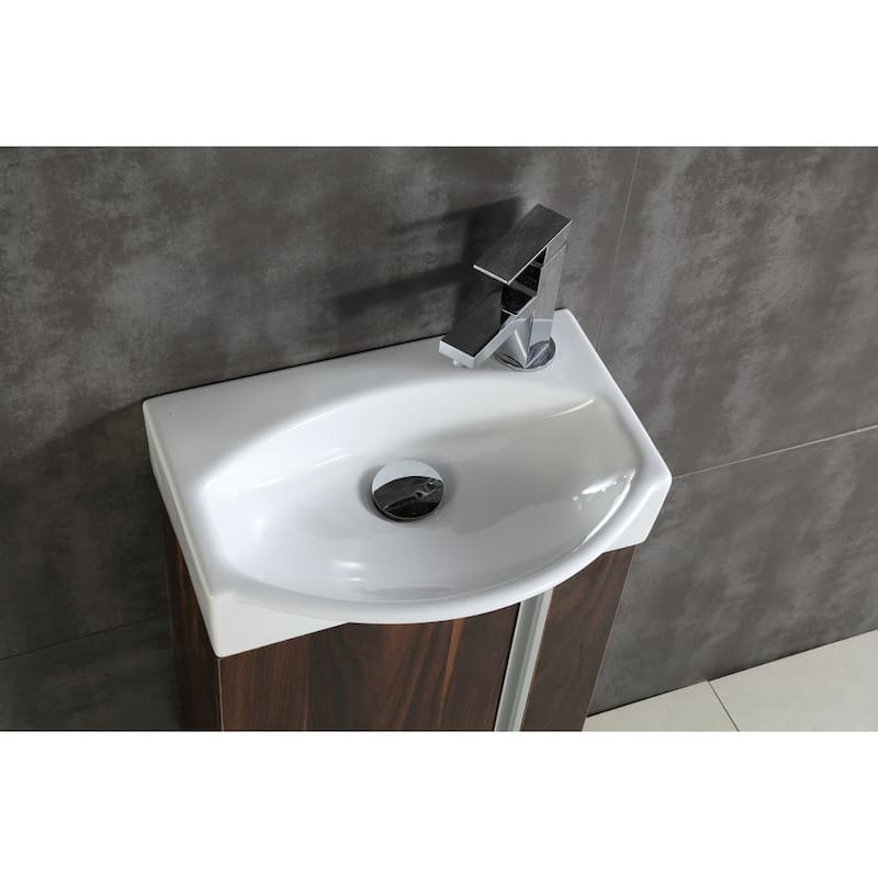 Fine Fixtures Compacto Black Walnut Wall Mount Single Bathroom Vanity with Vitreous China Sink and Mirror