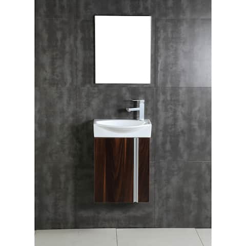 Fine Fixtures Compacto Black Walnut Wall Mount Single Bathroom Vanity with Vitreous China Sink and Mirror