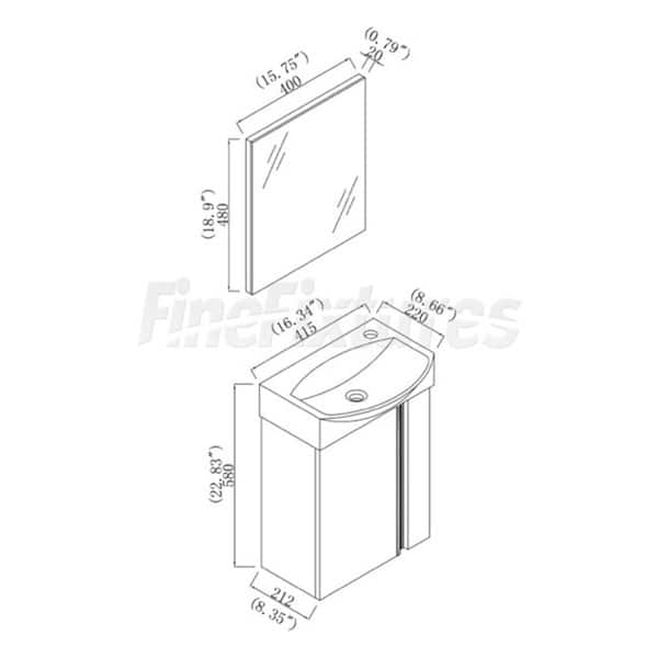 Fine Fixtures Compacto Black Walnut Wall Mount Single Bathroom Vanity with Vitreous China Sink and Mirror
