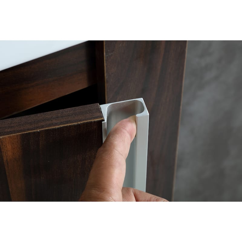 Fine Fixtures Compacto Black Walnut Wall Mount Single Bathroom Vanity with Vitreous China Sink and Mirror