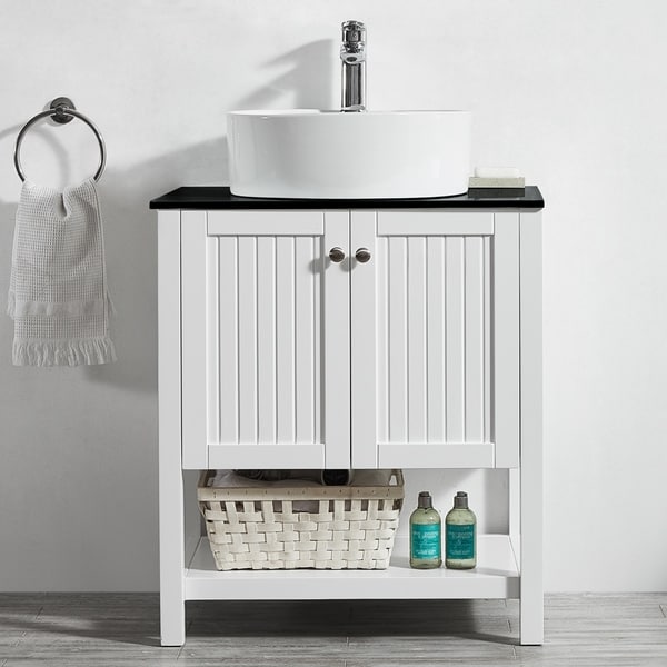 Modena 28-inch Vanity in White with Glass Countertop
