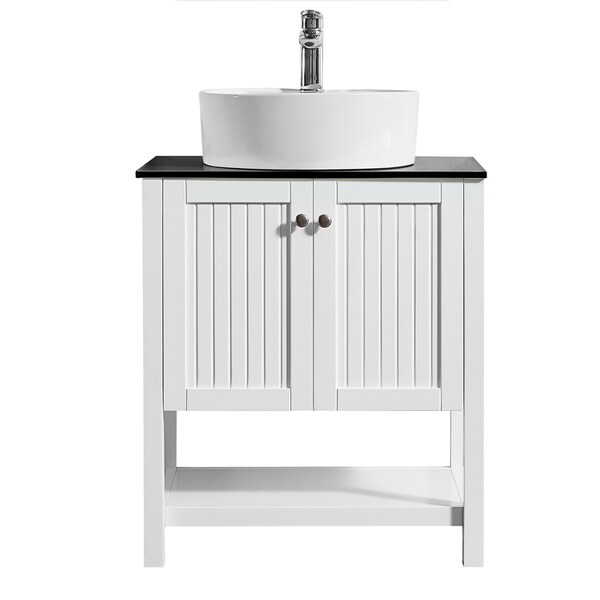 Modena 28-inch Vanity in White with Glass Countertop