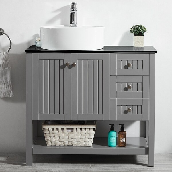 Modena 36-inch Vanity in Grey with Glass Countertop