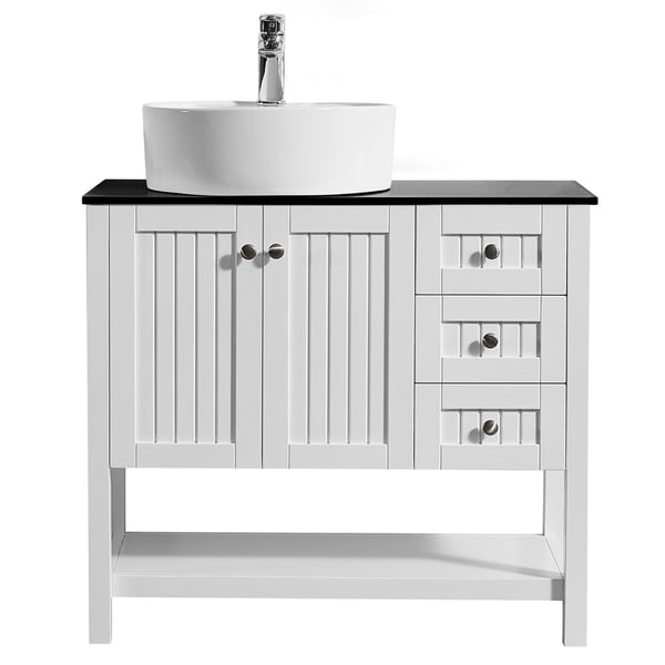 Modena 36-inch Vanity in White with Glass Countertop