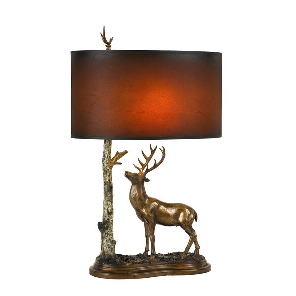 Shop Red/Brown Resin Deer Figurine Table Lamp Free Shipping Today