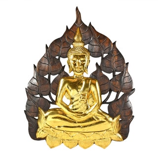 Bodhi buddha Thai Handmade Silk Screen Vintage Art Picture Wall Decor Tree Green 