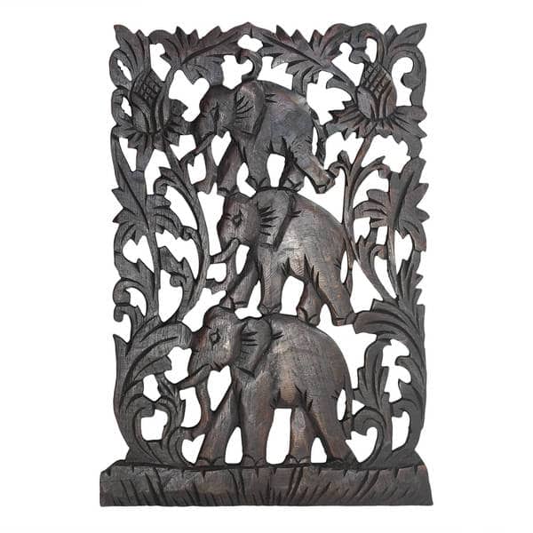 AeraVida Thai Elephant Head Sculpture Hand Carved Wall Art 12X12 