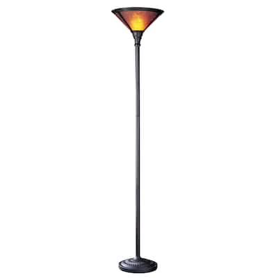 Orange/Brown Metal Torcherie Floor Lamp with Mica Shade