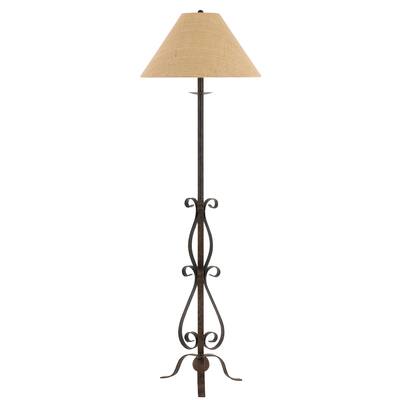 Ekalaka Tan Wrought Iron Floor Lamp with Burlap Shade