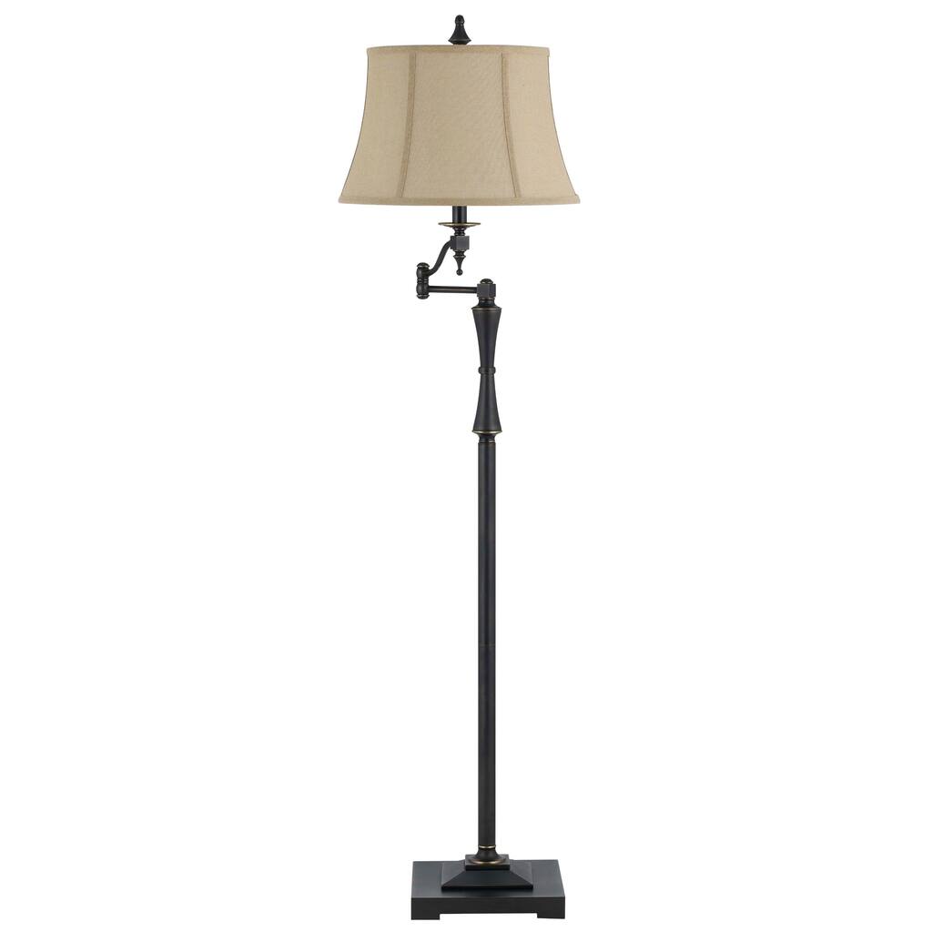 Beige/Bronze Metal/Fabric Swinging Arm Floor Lamp