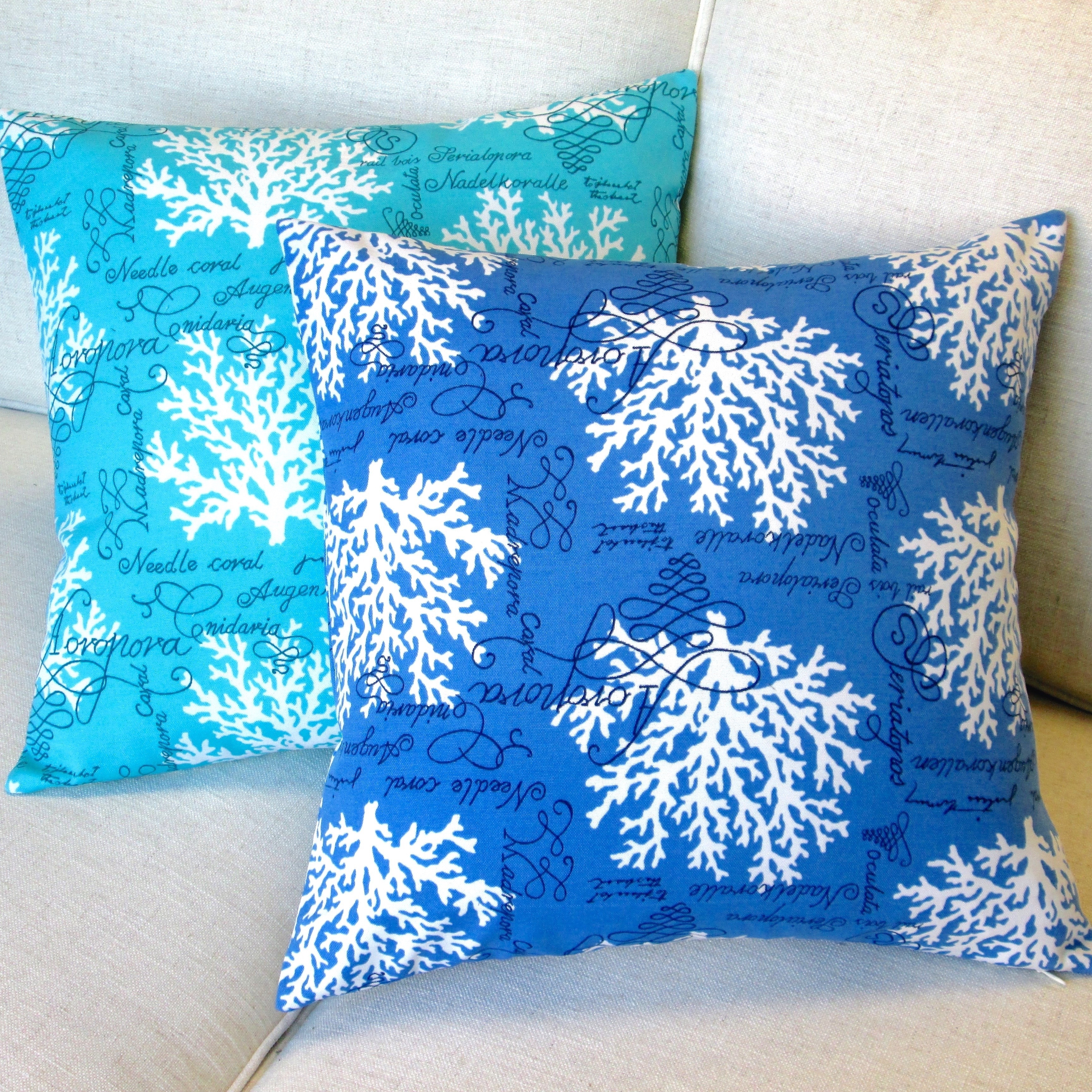 Coral and outlet turquoise throw pillows