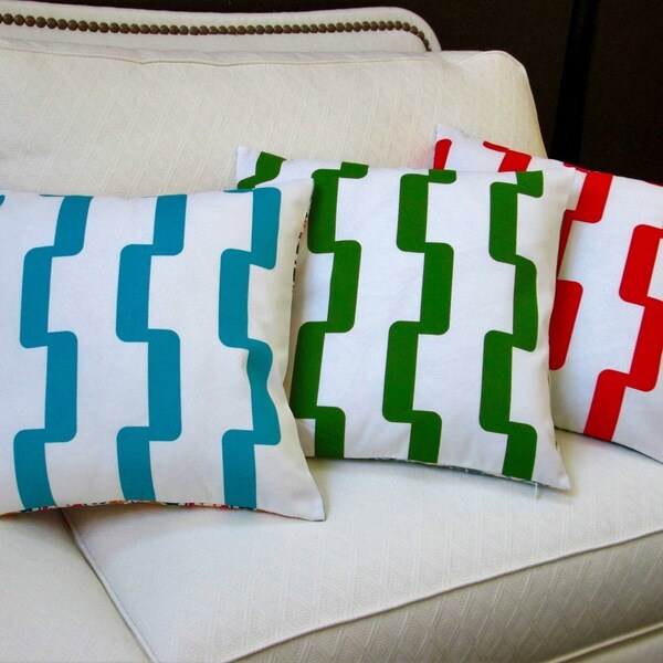 Artisan Pillows Indoor Outdoor 18 inch Rhyme Modern Geometric Stripe in Blue Green and Red Throw Pillows Set of 2 Bed Bath Beyond 13682647