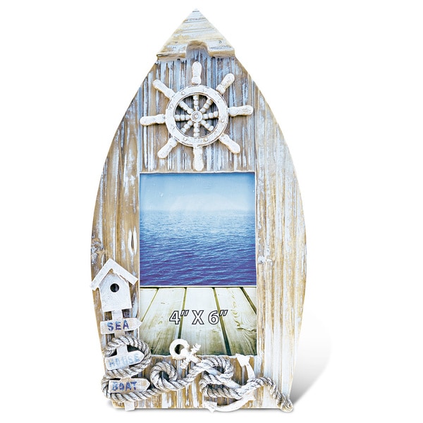 Puzzled Baja Boat Handcrafted Wooden 4-inch x 6-inch Nautical Photo Frame