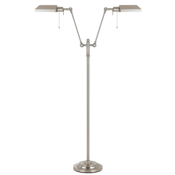 Brushed-steel-finished Metal 100-watt Dual-light Pharmacy Floor Lamp With Metal Shades