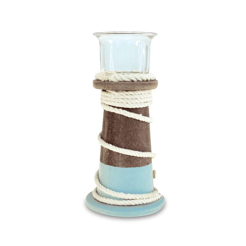 Puzzled Evian Small Candle Holder Multicolor Wooden Handcrafted Nautical Decor