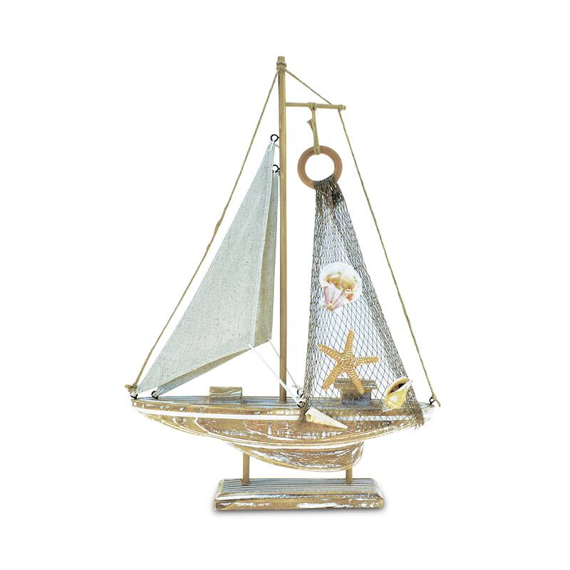 Puzzled Nautical Decor Baja Haven Handcrafted Wooden Sailboat - Measures Approximately 14.5 inch tall