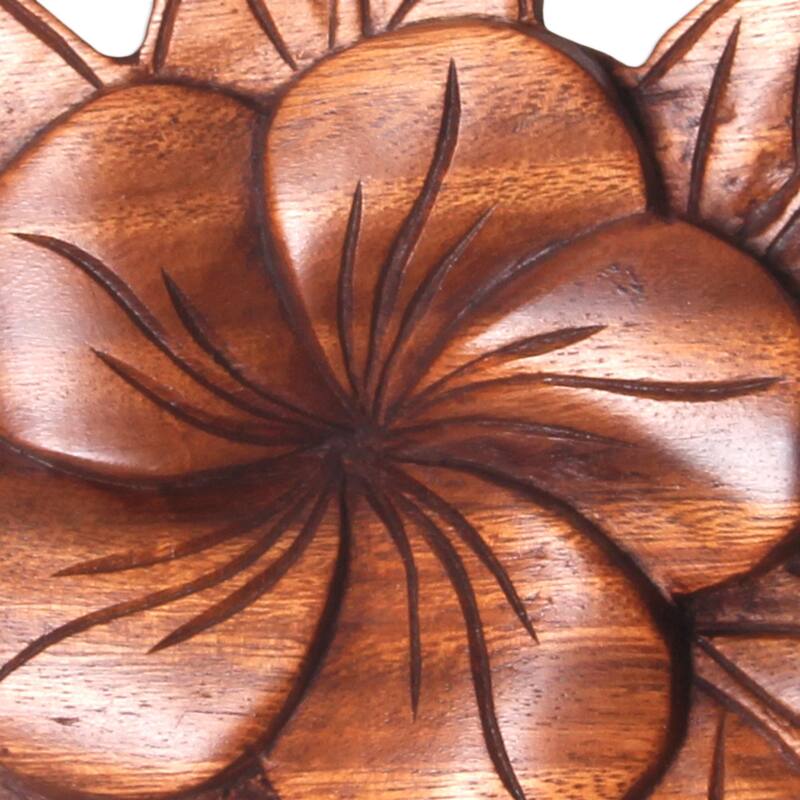 Handcrafted Suar Wood 'Three Plumeria Blossoms' Wall Relief Panel (Indonesia)