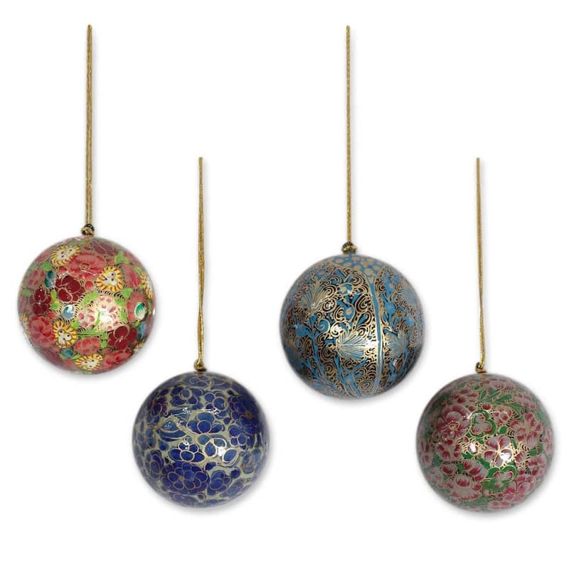 Set of 4 Handmade Papier Mache 'Mughal Celebration' Ornaments (India)