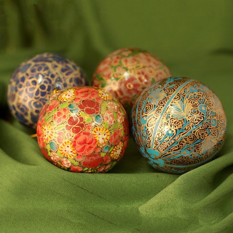 Set of 4 Handmade Papier Mache 'Mughal Celebration' Ornaments (India)