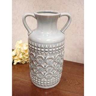 D'Lusso Designs Grey Ceramic 13-inch Pastel Handle Vase