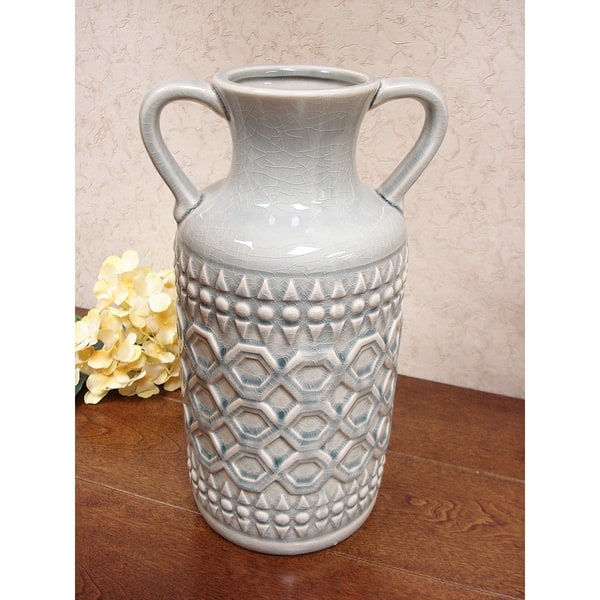 slide 2 of 2, D'Lusso Designs Grey Ceramic 13-inch Pastel Handle Vase