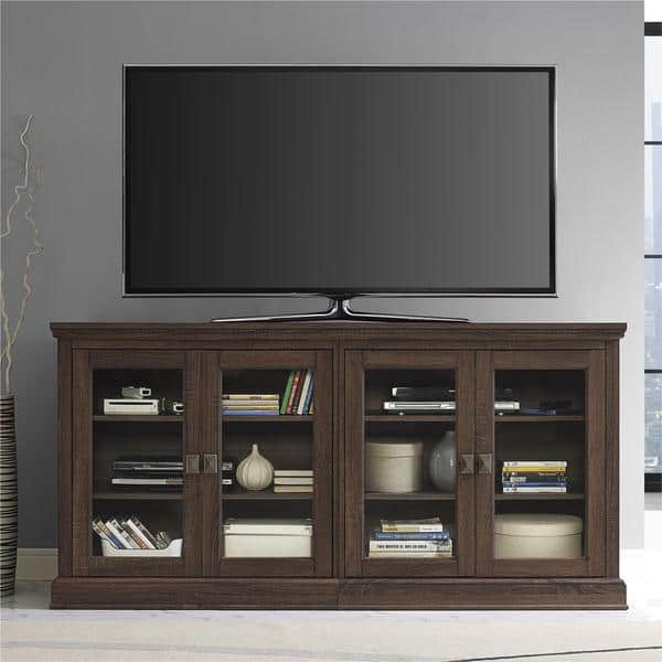 Shop Altra Bennett 70 Inch Medium Oak Tv Console With Glass Doors