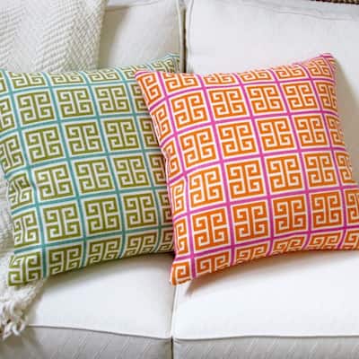 Artisan Pillows Indoor 18-inch Greek Key Green Blue Orange Pink Modern Geometric Throw Pillow Cover