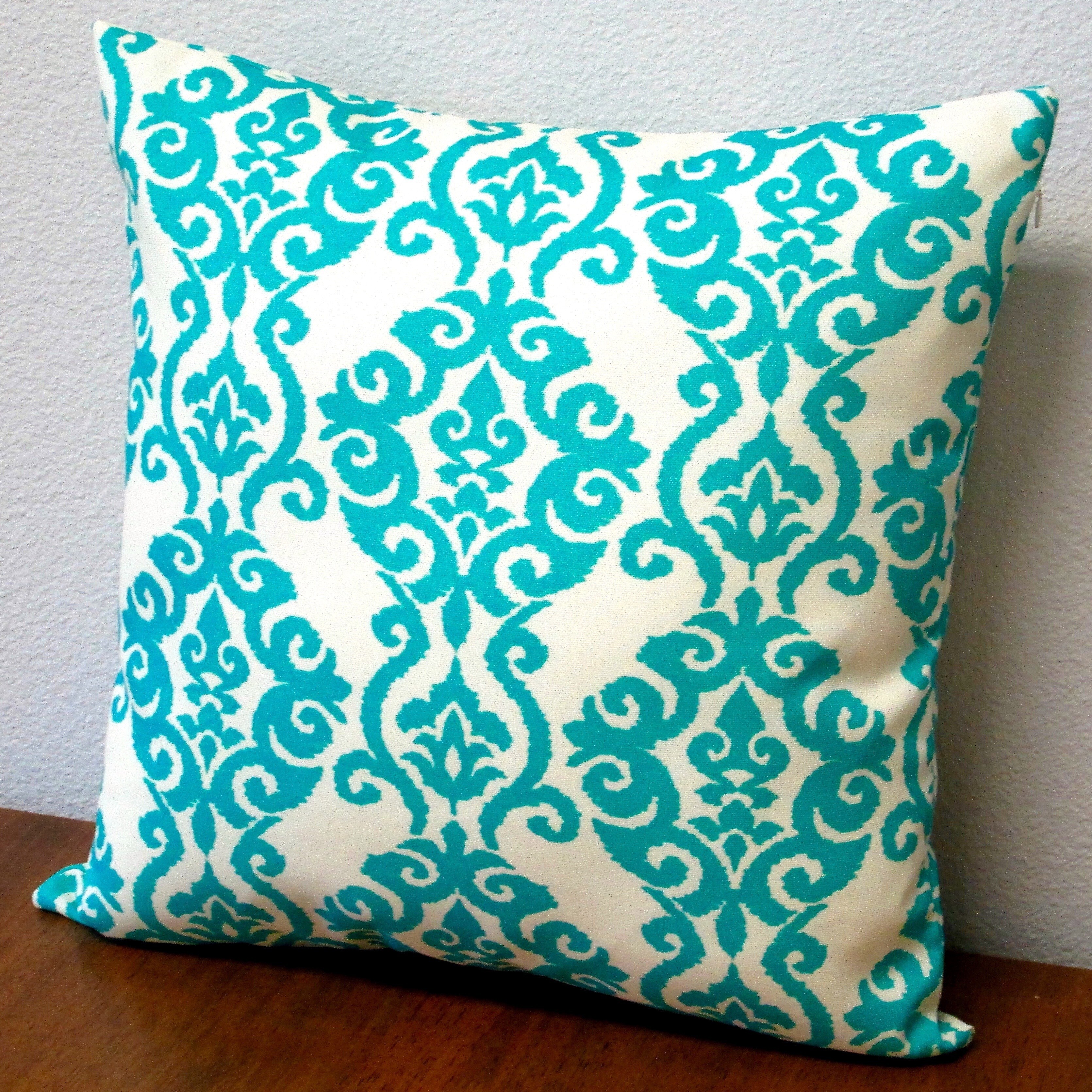 Shop Artisan Pillows Outdoor Damask Turquoise Modern Geometric 18