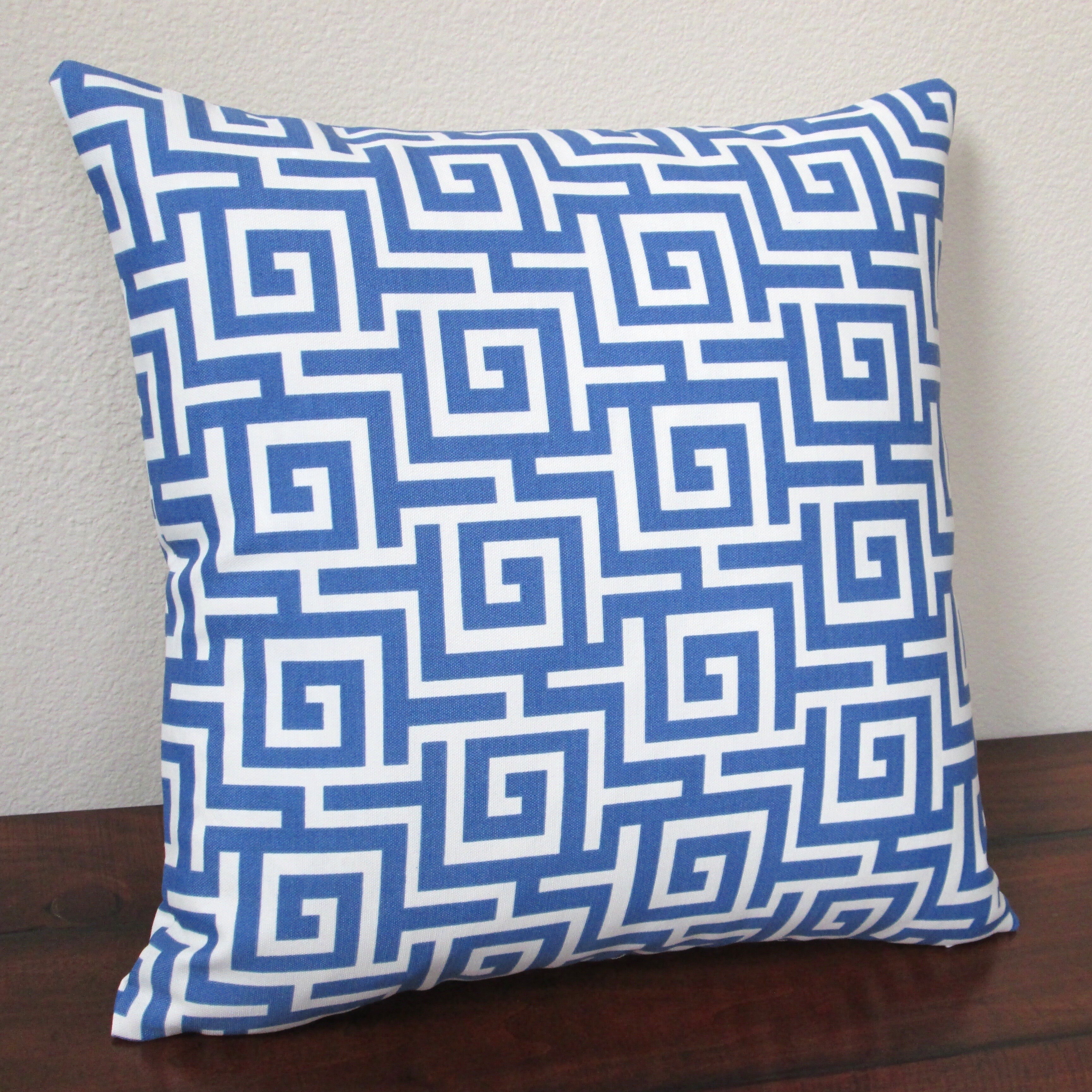 Shop Artisan Pillows Outdoor 18 Inch Greek Key Blue Throw Pillow