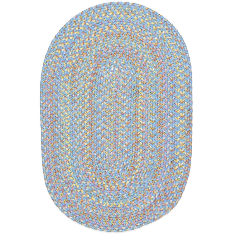 Rhody Rug Playful Indoor/Outdoor Braided Area Rug - 3' x 5' Oval - Aqua Blue