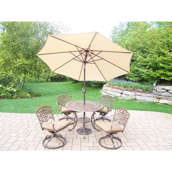 Shop 7 Pc Dining Set W 1 Table 4 Swivel Chairs 1 Umbrella 1 Metal Stand Overstock 13687715