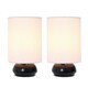 preview thumbnail 3 of 7, Simple Designs Black Metal and White Fabric Mini Touch Lamps (Set of 2)