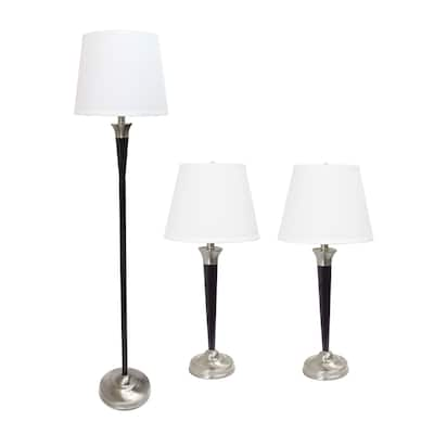 Elegant Designs Malbec Black/Silvertone/White Iron 3-Set Lamps (2 Table Lamps, 1 Floor Lamp)