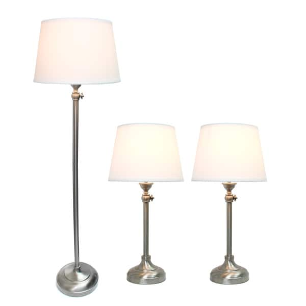 Shop Elegant Designs Brushed Nickel Adjustable 3 Pack Lamp Set 2 Table Lamps 1 Floor Lamp Overstock 13687760