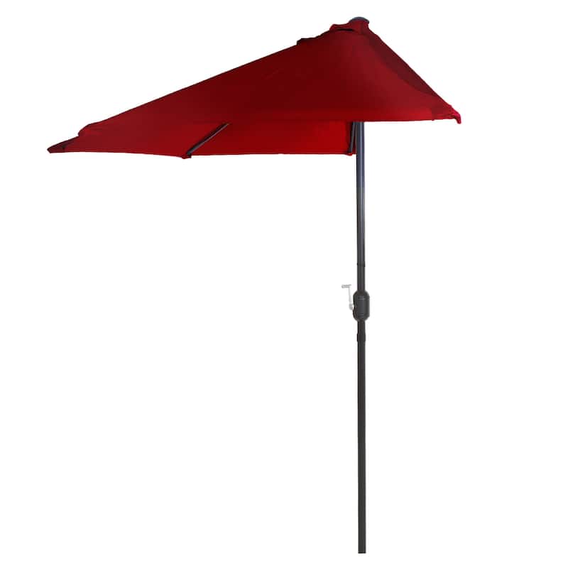 Pure Garden 9' Semi Circle Half Round Easy Crank Patio Umbrella - Red