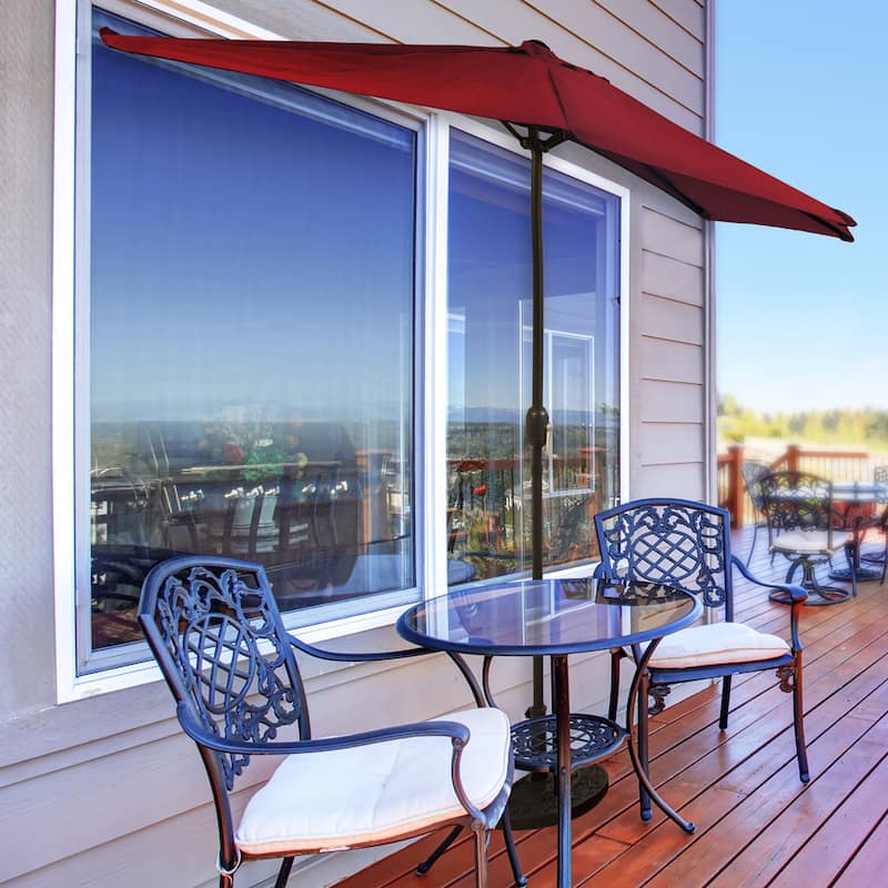 Pure Garden 9' Semi Circle Half Round Easy Crank Patio Umbrella - Red