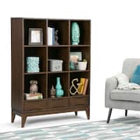 WYNDENHALL Pearson Solid Hardwood 58 inch x 42 inch Mid Century Modern Cube Storage Bookcase with Drawers in Walnut Brown