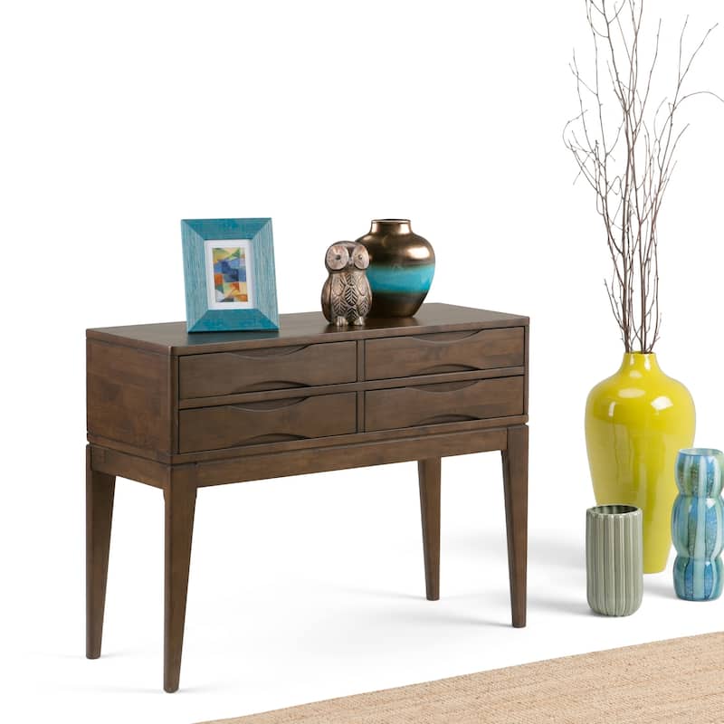 WYNDENHALL Pearson SOLID HARDWOOD 40 inch Wide Mid Century Modern Hallway Console Sofa Table in Walnut Brown - Wood - Walnut