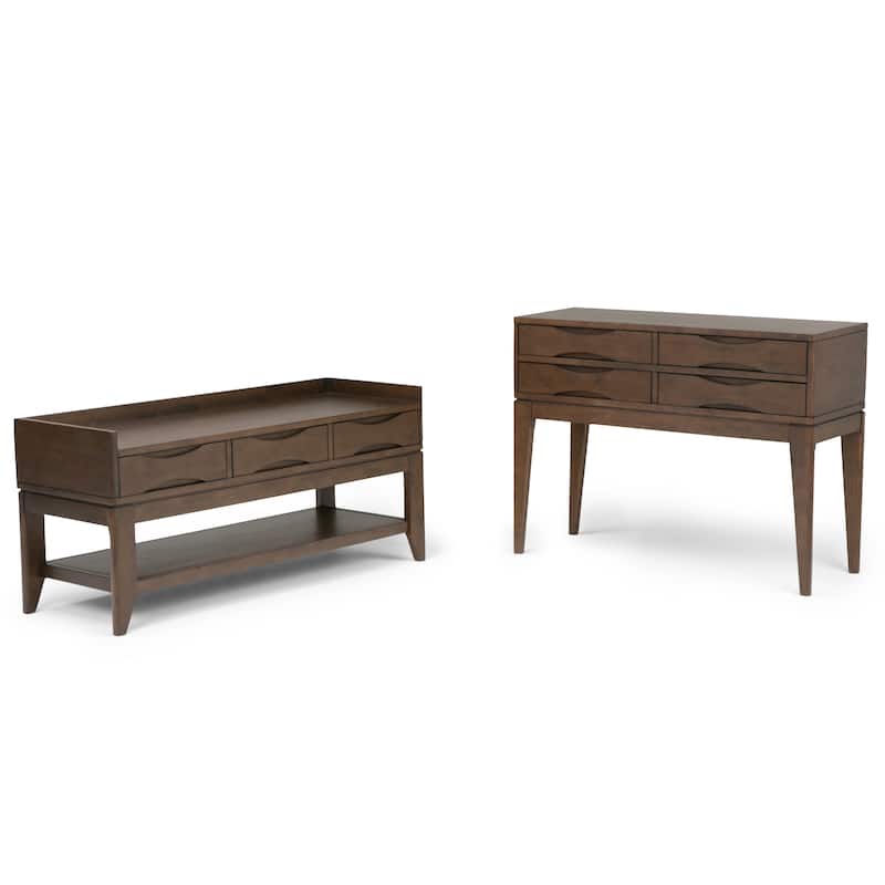WYNDENHALL Pearson SOLID HARDWOOD 40 inch Wide Mid Century Modern Hallway Console Sofa Table in Walnut Brown
