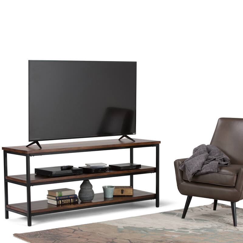WYNDENHALL Rhonda SOLID MANGO WOOD 60 inch Wide Industrial TV Media Stand For TVs up to 65 inches - 60"w x 18"d x 26" h