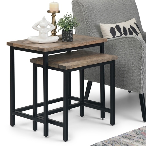 Wyndenhall Rhonda Solid Mango Wood And Metal 25 Inch Wide Rectangle Industrial 2 Pc Nesting Side Table Fully Assembled Overstock 13688513 Beach Brown