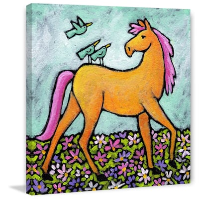 Marmont Hill - 'Bluebirds on Yellow Horse' by Janet Nelson Painting Print on Wrapped Canvas - Multi-Color