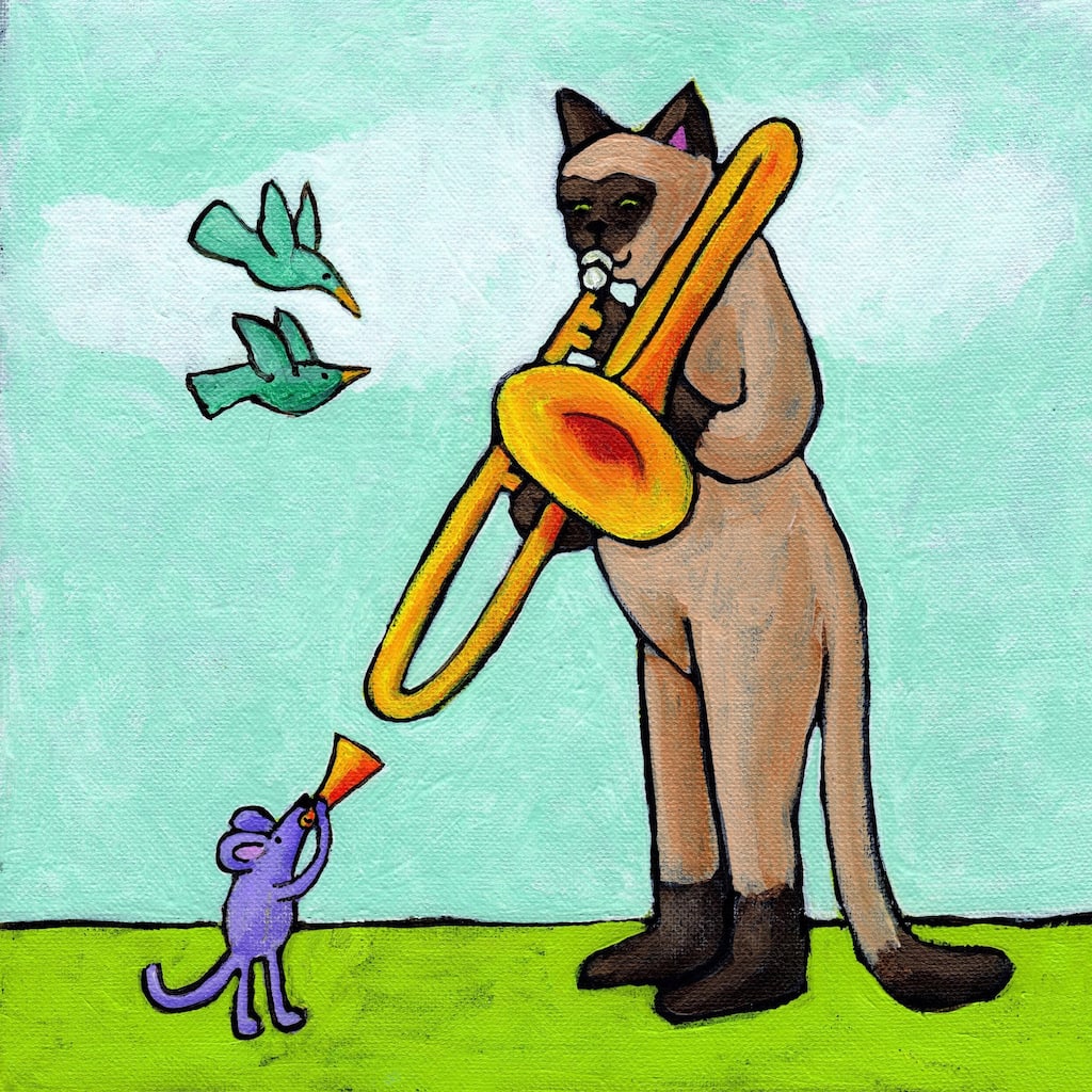 Marmont Hill - 'Cat and Mouse Music' by Janet Nelson Painting Print on Wrapped Canvas - Multi-Color