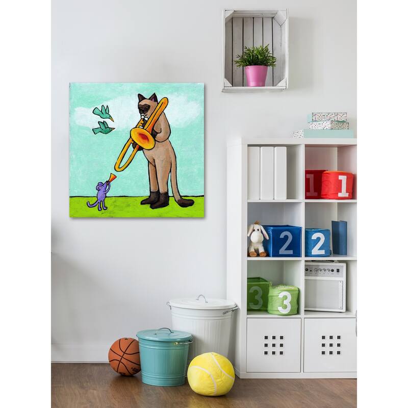 Marmont Hill - 'Cat and Mouse Music' by Janet Nelson Painting Print on Wrapped Canvas - Multi-Color
