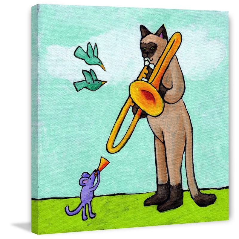 Marmont Hill - 'Cat and Mouse Music' by Janet Nelson Painting Print on Wrapped Canvas - Multi-Color