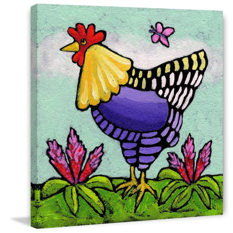 Marmont Hill - 'Hen with Rooster Tails' by Janet Nelson Painting Print on Wrapped Canvas - Multi-Color