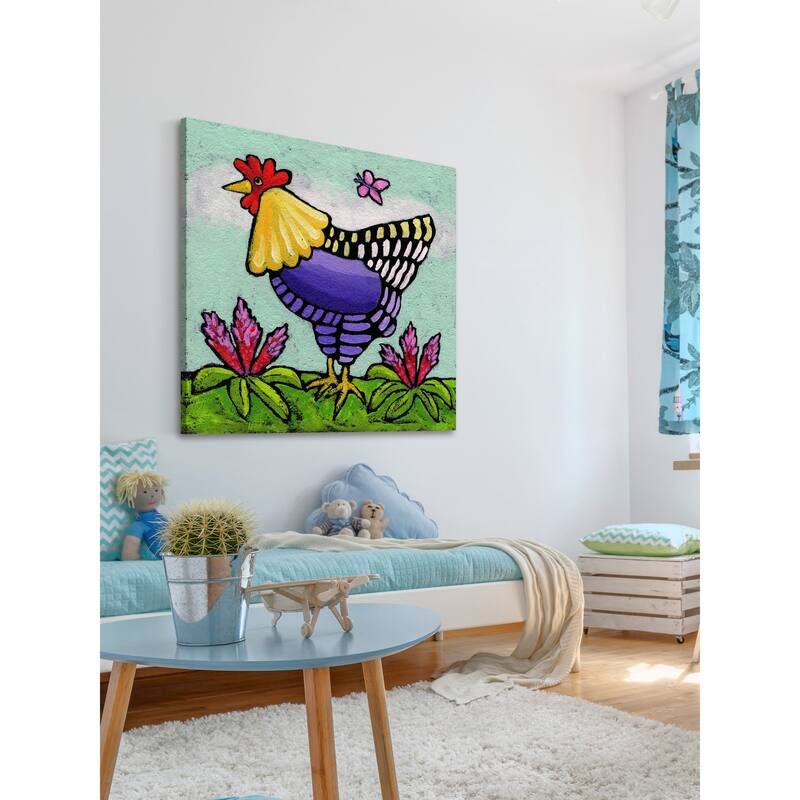 Marmont Hill - 'Hen with Rooster Tails' by Janet Nelson Painting Print on Wrapped Canvas - Multi-Color