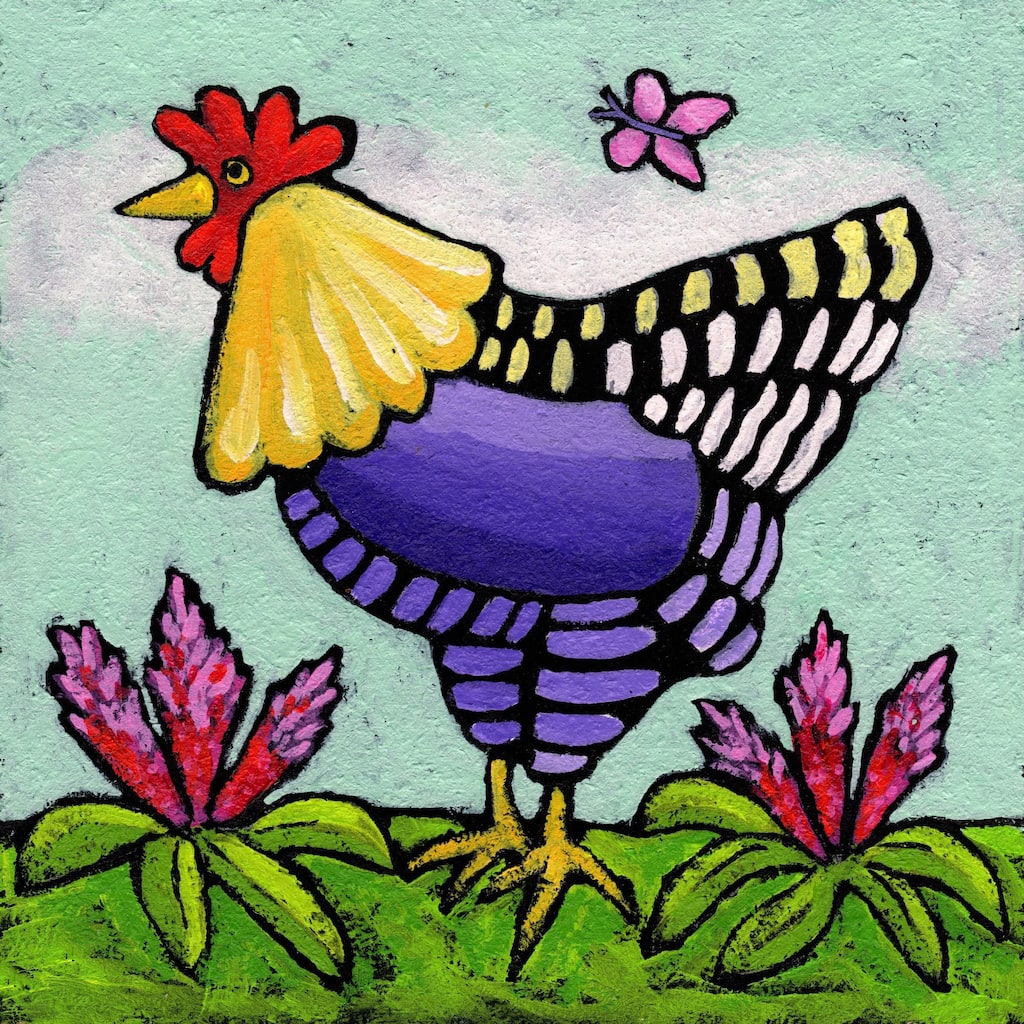 Marmont Hill - 'Hen with Rooster Tails' by Janet Nelson Painting Print on Wrapped Canvas - Multi-Color