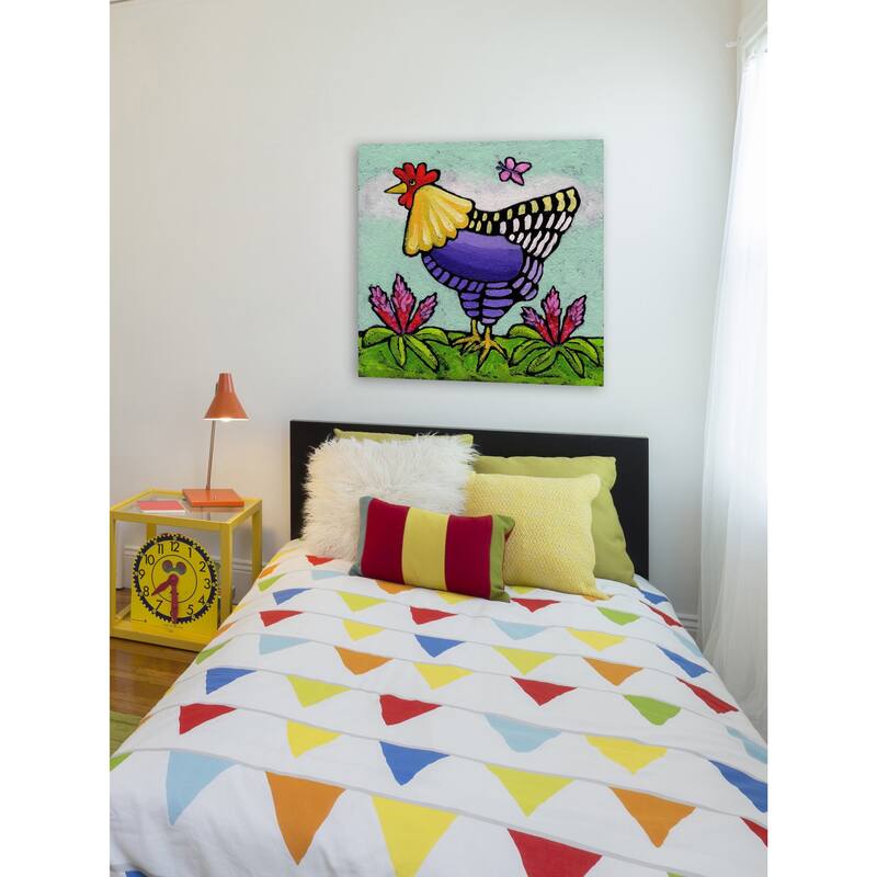 Marmont Hill - 'Hen with Rooster Tails' by Janet Nelson Painting Print on Wrapped Canvas - Multi-Color